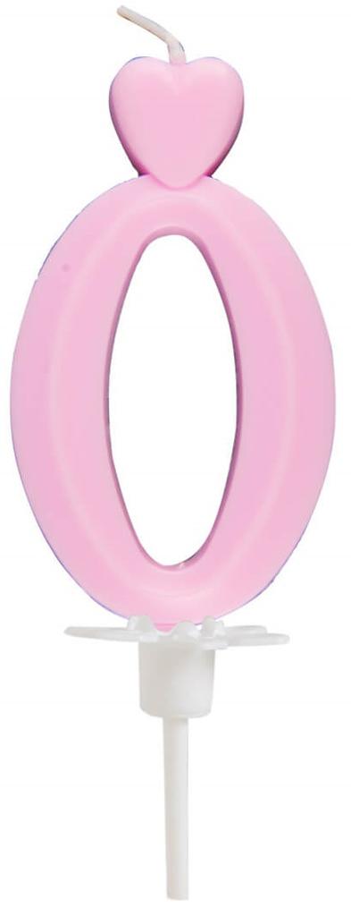 Number 0 Heart Cake Candle Pink