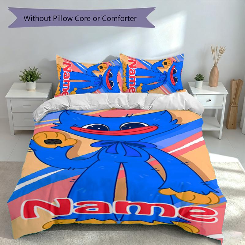3pcs Custom Name Poppy Playtime Bedding Set,Includes 1 Duvet Cover and 2 Pillowcases,All-season Bedroom Decor