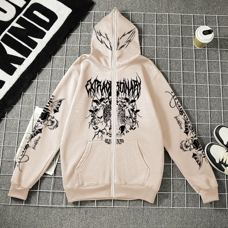 Męska bluza z kapturem na zamek Luźny krój Y2K Dark Academia Streetwear Oversize Pulower Casualowa kurtka