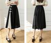 TAHALI Skirt with Chinese Pleated Black Skirt for and Fall Long, High-Waisted, A-Line Buttons, Chinese-Style Spring, Summer, (Size M, Black)