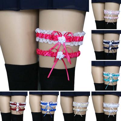 Fantastické 2 ks/sada Bowknot čipka Sexy svadobný podväzok na nohách Svadobná cosplay dekorácia