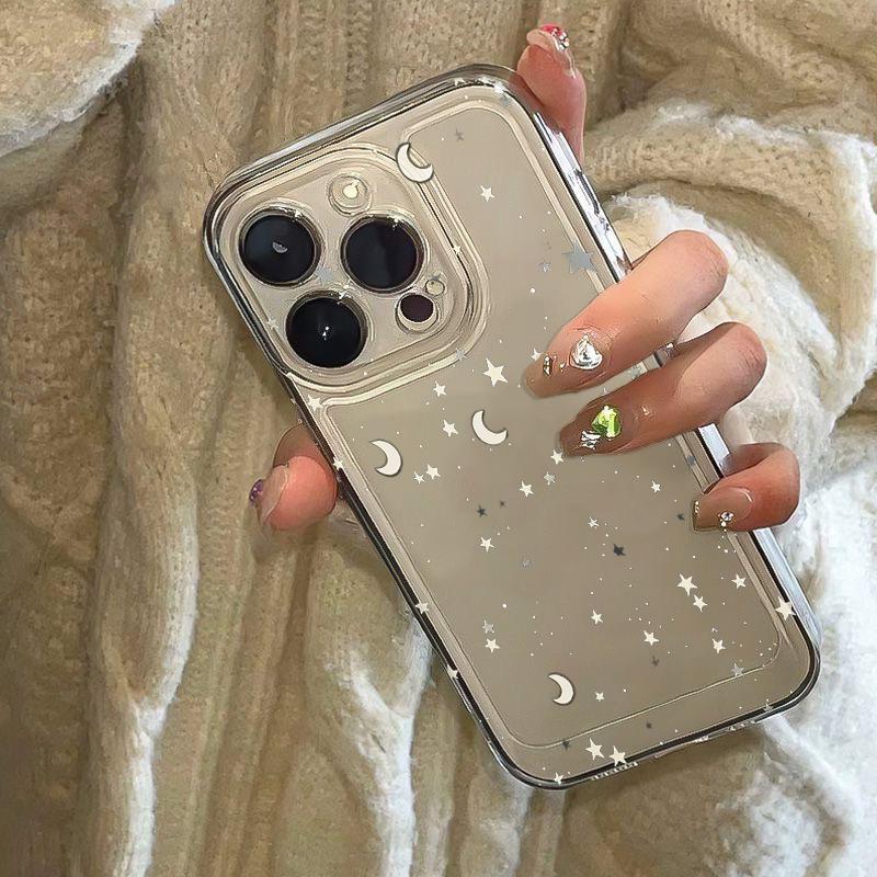 Moon And Star Phone Case for iPhone 17 Air 16 15 14 13 12 11 Pro Max Plus Mini 8 7 Soft Transparent Cover Fundas Accessory
