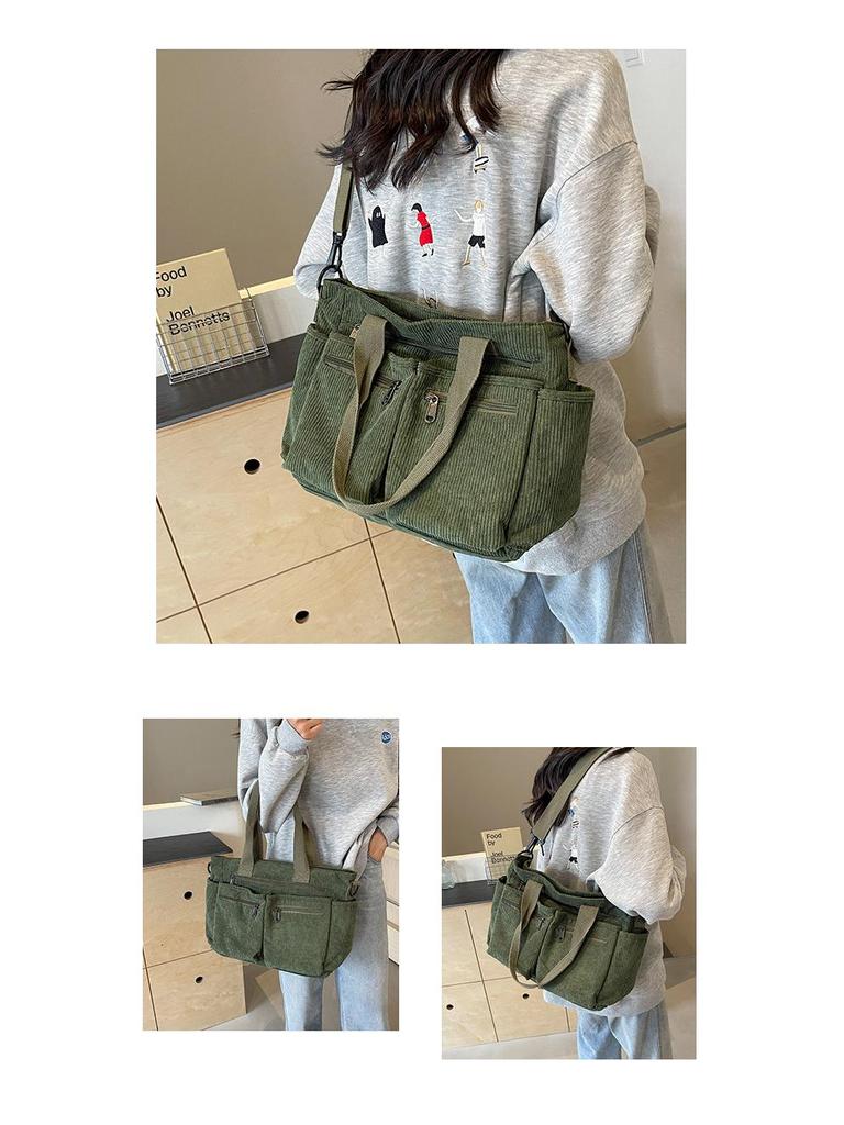 Velkokapacitní dámská manšestrová taška přes rameno - Kabelka v korejském a japonském stylu