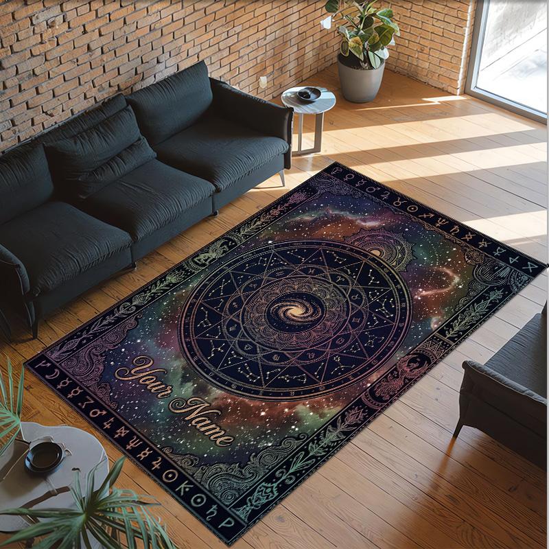 Cosmic Theme Crystal Velvet Floor Rug Personalized Custom Name Text Warm Carpet Home Decoration