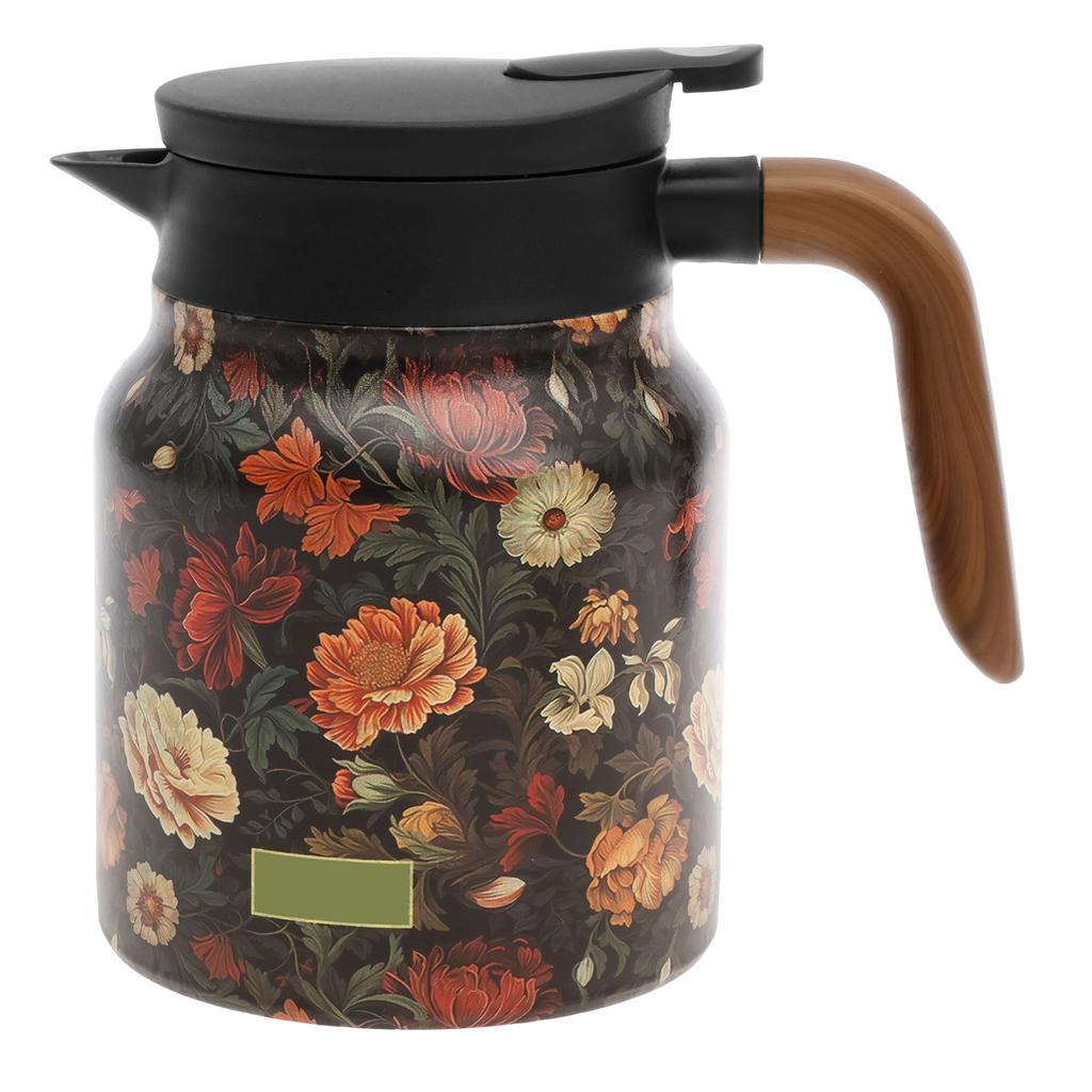 1L Thermal Tea Pot with Handle and Built In Infuser Stainless Steel Insulated Tea Kettle Flower Pattern Insulated Infuser Pots