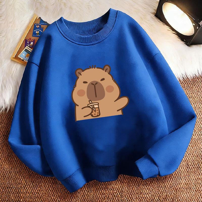 Funny Children's Sweatshirt Pullover Spring Trendy Kawaii Capybara Crew Neck Graphic Print Hoodie Boy/Girl Kids Hoody