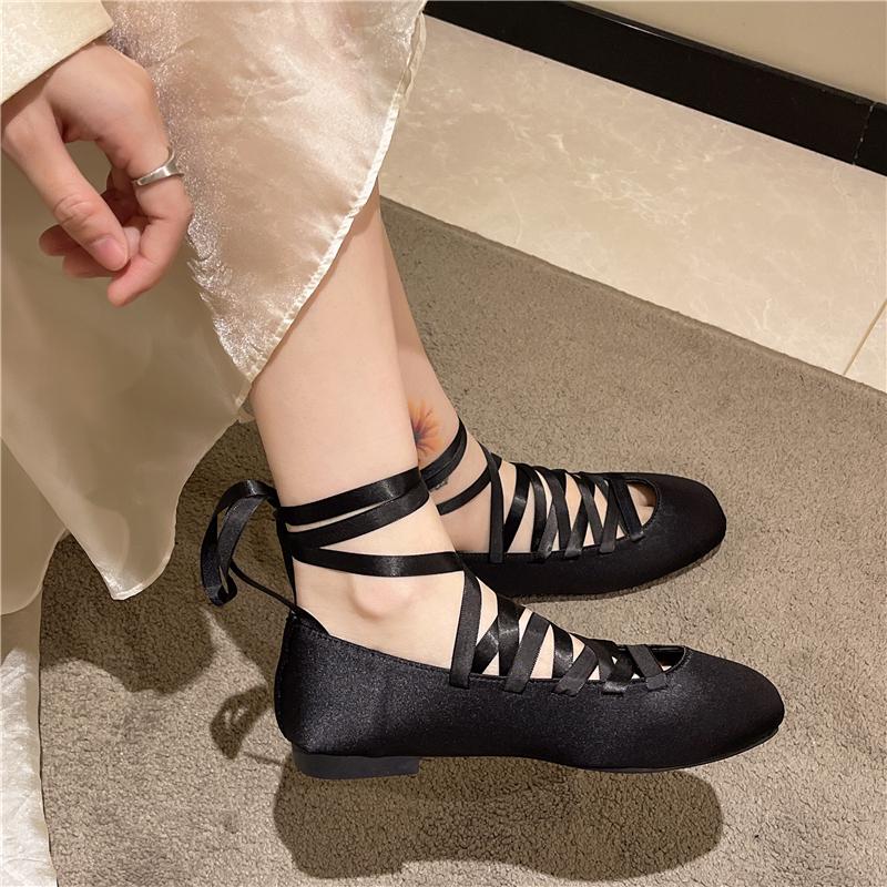 Fashion Shoes Woman Flats Square Toe Dress Retro Ballerinas New Big Size Mary Janes Big Size Shoes Woman Ballet Flats Female Footwear Sq