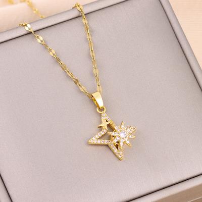New In Rotatable Zircon Crystal Lucky Star Pendant Necklaces For Women Trendy Female Stainless Steel Chain Ladies Accessories
