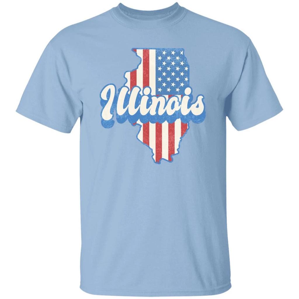 Illinois US flag Unisex T-Shirt American patriotic IL state tee White Ash Blue