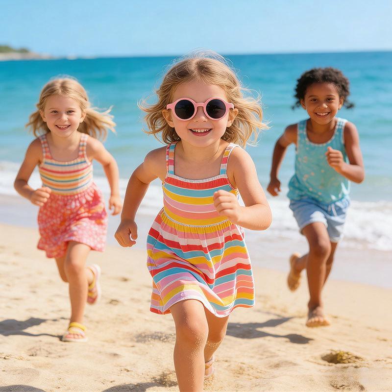 Baby round folding sunglasses women's caron anti-ultraviolet children's glasses line outdoor beach cute children's sunglasses