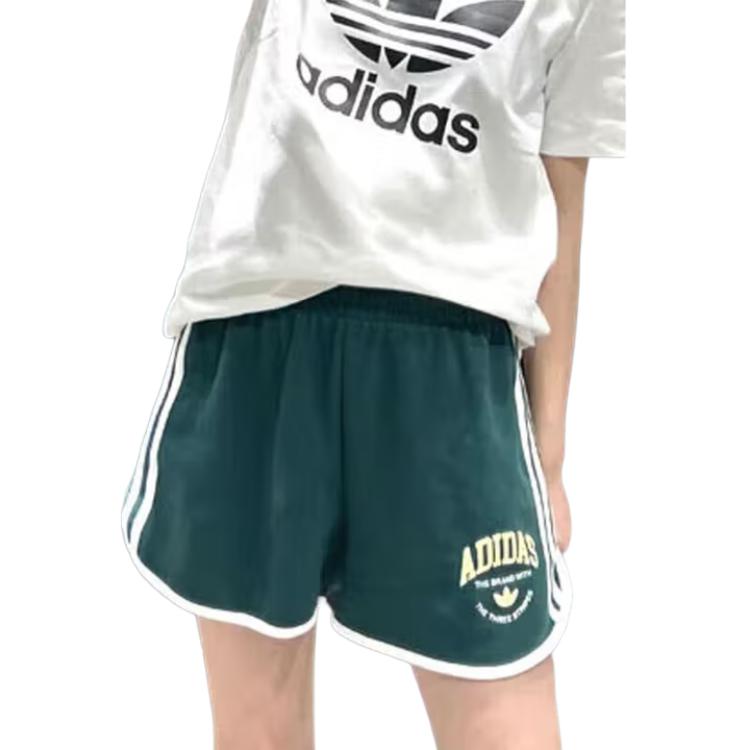 adidas Originals Logo Print Elastic Waist Mid-Rise Casual Shorts Women Bottoms Green JI7466