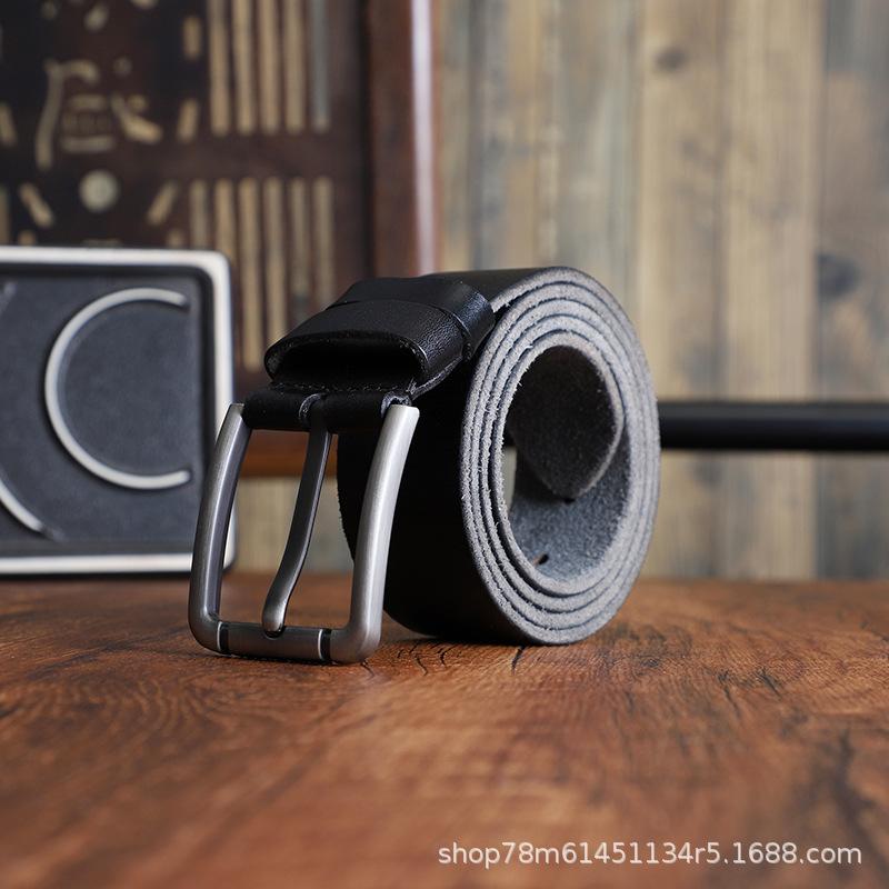 Men'S First Layer Cowhide Washed Craft Soft Leather Middle-Aged And Young People Belt Jeans Simple And Versatile Style