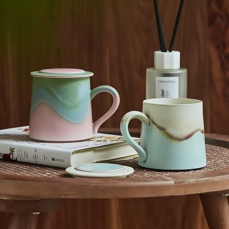 Mountain Green  Clear White Green Crystal Mug Pair Set