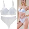 Sexy Lace Plunge Bra and Panty Set Plus-size Push-up Cleavage-enhancing Bra with Skin-friendly Breathable Panties