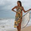 Sleeveless Shiny Beach Sundress Leopard Print Cover Up Skirts Elegant Women Wrap Up Dress  Party