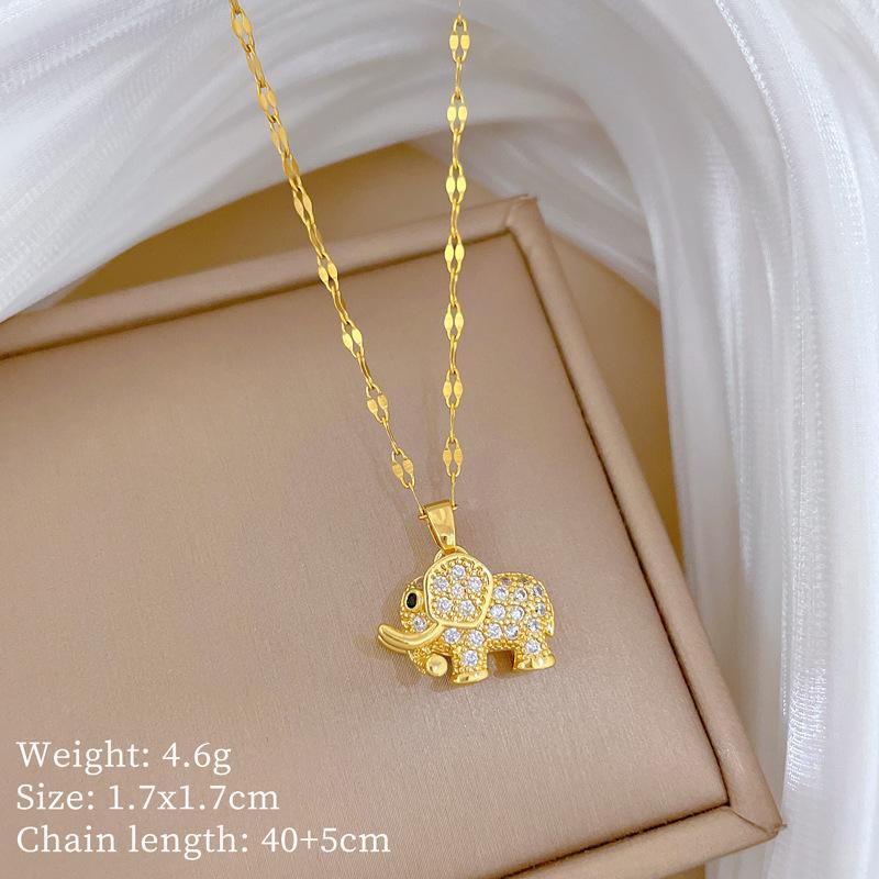 

Light Luxury Micro-Inlaid Real Gold Three-Dimensional Elephant Necklace Women S New Collarbone Chain Light Luxury Niche Design Sense