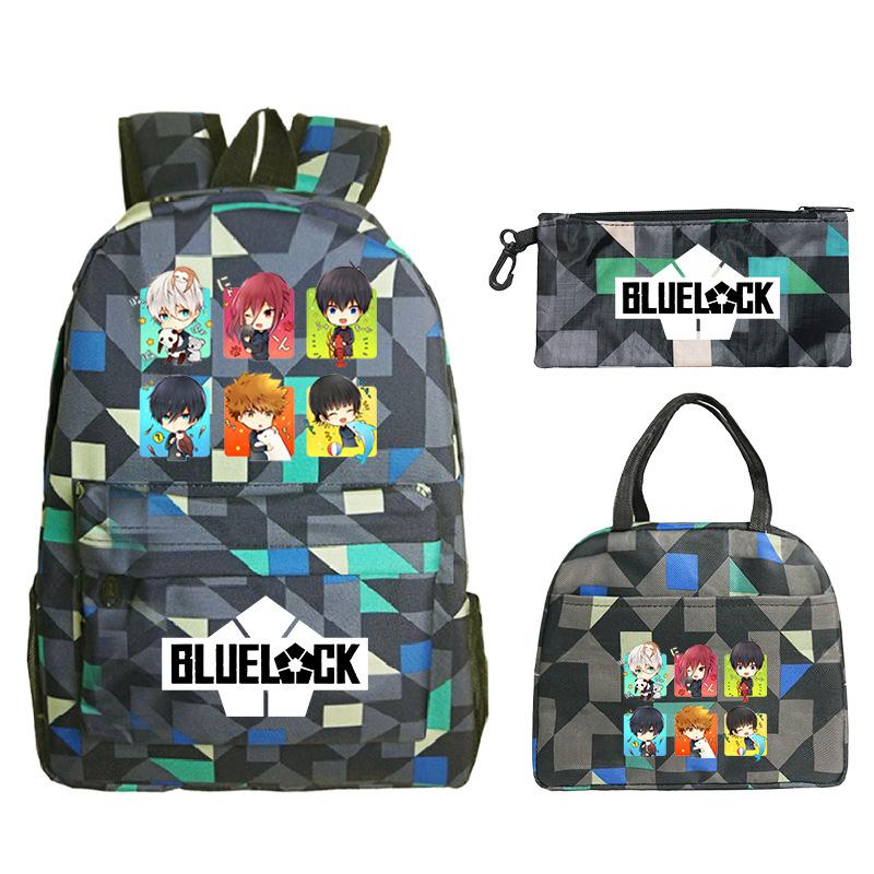 3 Piece School Backpack Set for Students Large Capacity Oxford Cloth Schoolbag with Shoulder Strap and Pencil Case