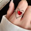 Red Zircon Smooth Heart-Shaped Open Ring Simple  Finger Rings Jewelry For Women