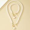 Crystal Necklace Bracelet Set Beaded Pearl Necklace Set Romantic Heart Pendant Jewelry Set  Women