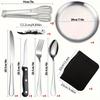 Stainless Steel Outdoor Cutlery Set with BBQ Plate, Tongs, Camping Knife, Fork, Spoon, and Portable Storage Bag