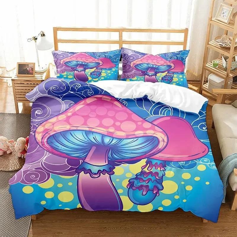Colorful Mushroom Duvet Cover Microfiber Mandala Pattern Bedding Set for Kid Teen Boys Girls,Bohemian Magic Mushroom Quilt Cover