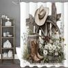 Farmhouse Market Design 4-Piece Bathroom Shower Curtain Set with 12 Hooks, Country Style Home Decor