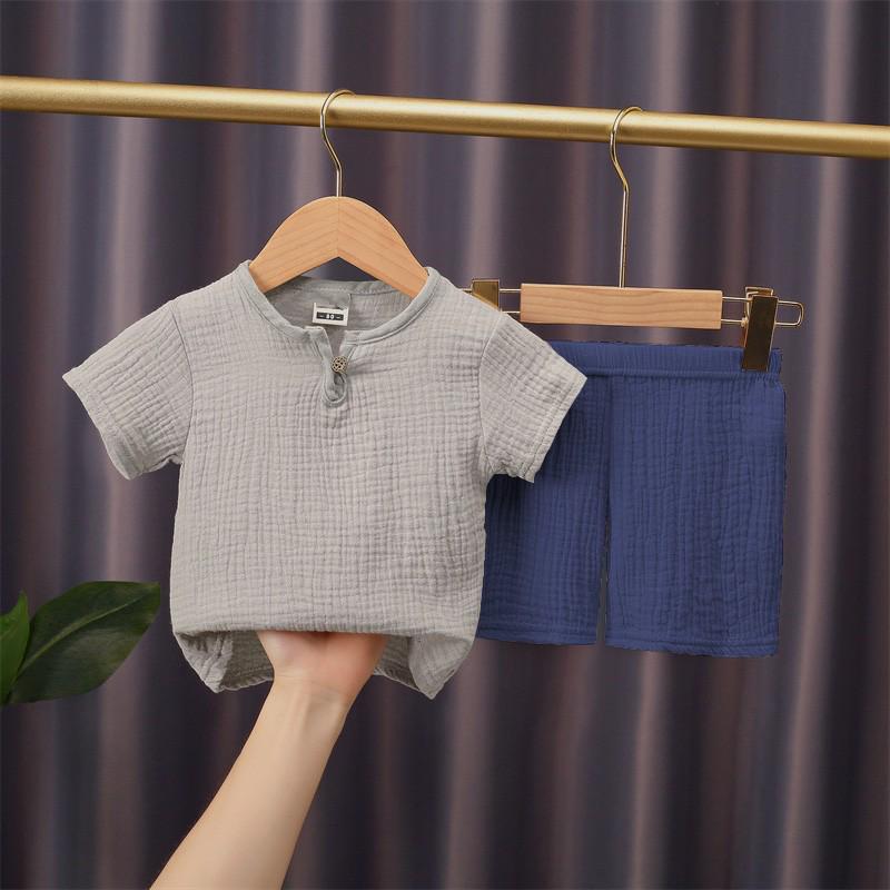Children's Summer Cotton-Linen Shorts & Top Set - Baby Double-Layer Gauze, Loose Two-Piece Chinese Style