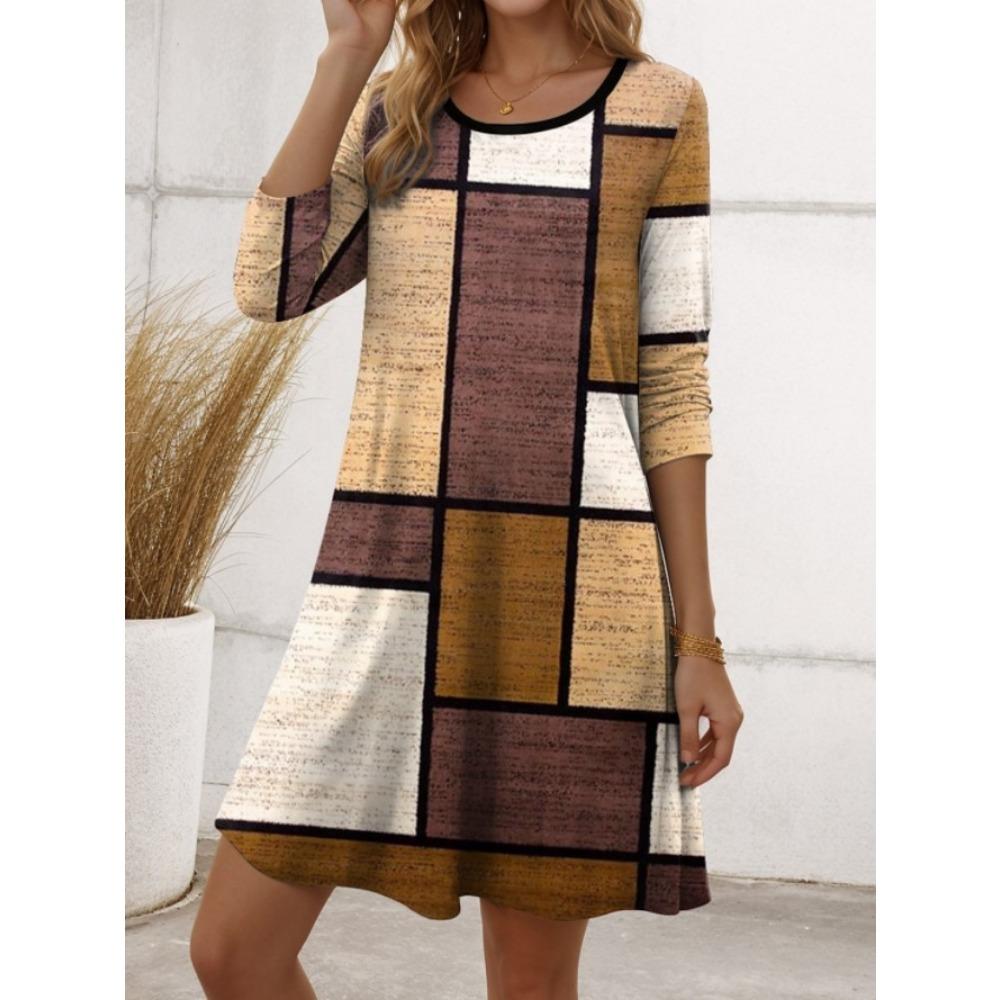 

JPNTKY Женская мода осень-зима с длинным рукавом и круглым вырезом повседневные платья XXXL