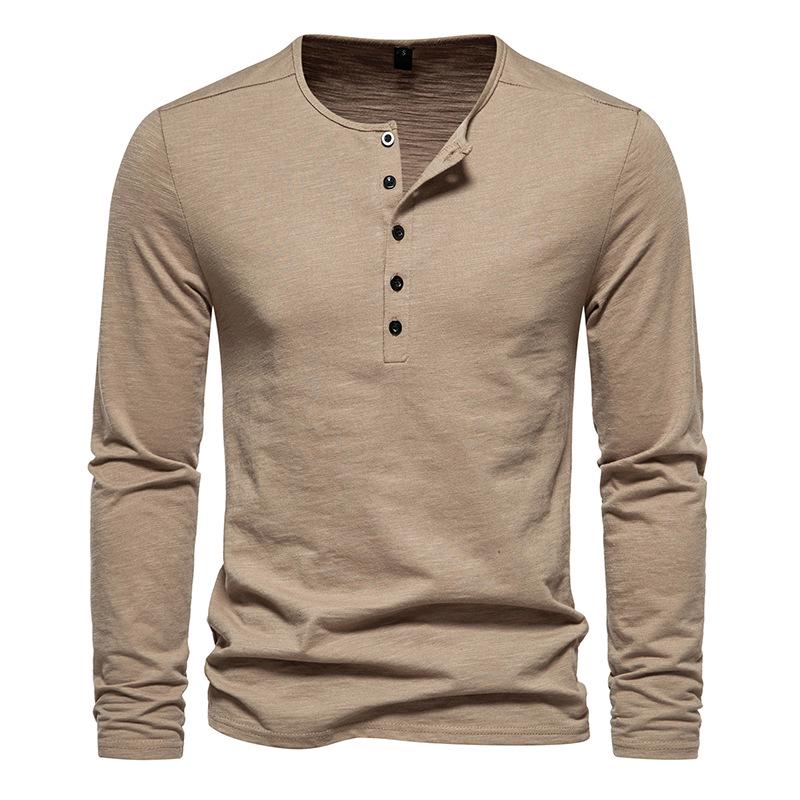 2023 Autumn Men's Five-Button Solid Color Long-Sleeve Casual T-Shirt
