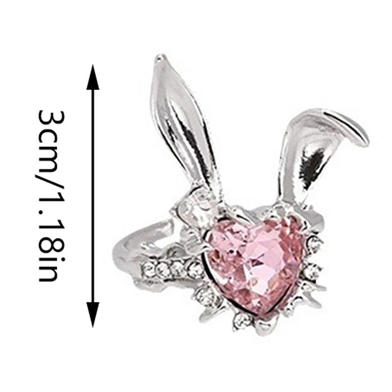 Różowy Króliczek Otwarty Pierścień Dla Kobiet Dziewczyn Piękny Pierścionek Zaręczynowy Regulowany Palec Obrączka Biżuteria Akcesoria Prezent