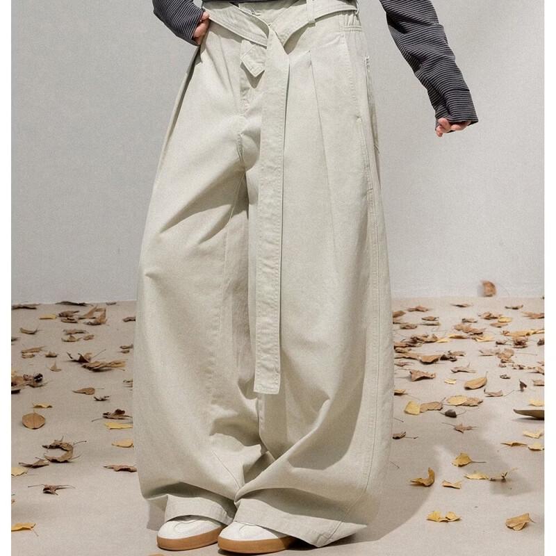 ICH MODE Women's Pleated Wide-Leg Cotton Pants