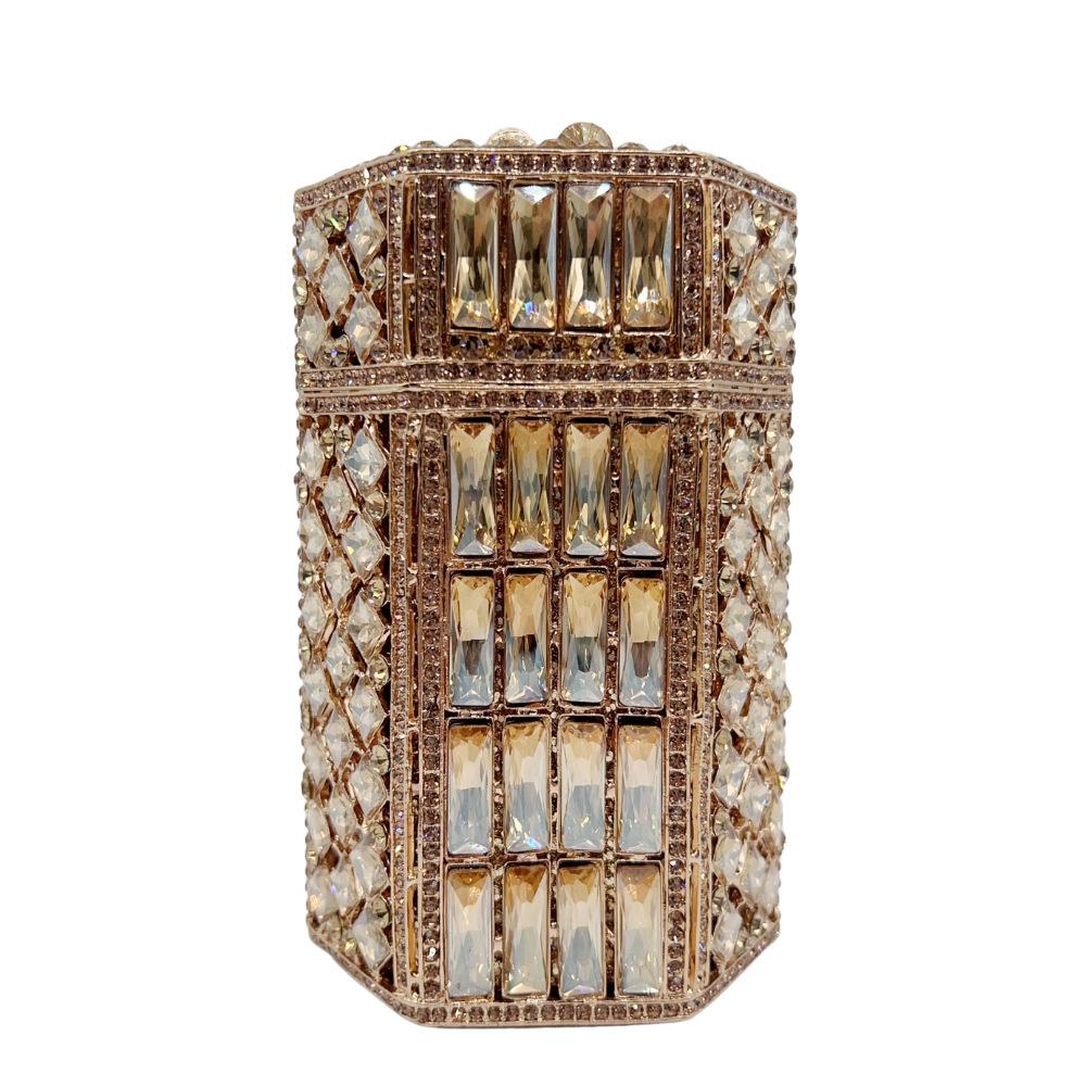 

Women s Gold Hexagonal Cylindrical Shaped Crystal Evening Bag Diamond Clutch for Party Prom Formal Wedding Sparkling Purse 14cmX9cmX7.5cm