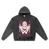 DTG Print Knitted Denim Zip-Up Hoodie Anime Streetwear 19 Brother Print Zipper Hoodies