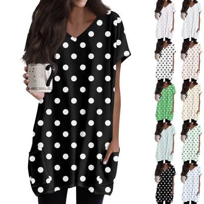 Dámske topy Blúzky s krátkym rukávom s výstrihom do V Ležérne košele strednej dĺžky Módne potlačené tuniky s vreckami
