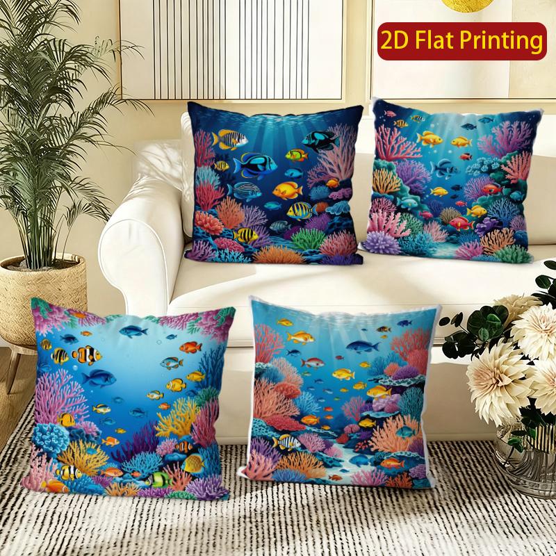 Underwater Coral Reef Tropical Fish Pillow Covers Pattern Cushion Cover Suitable For Sofa Bedroom Car Pillow Cover