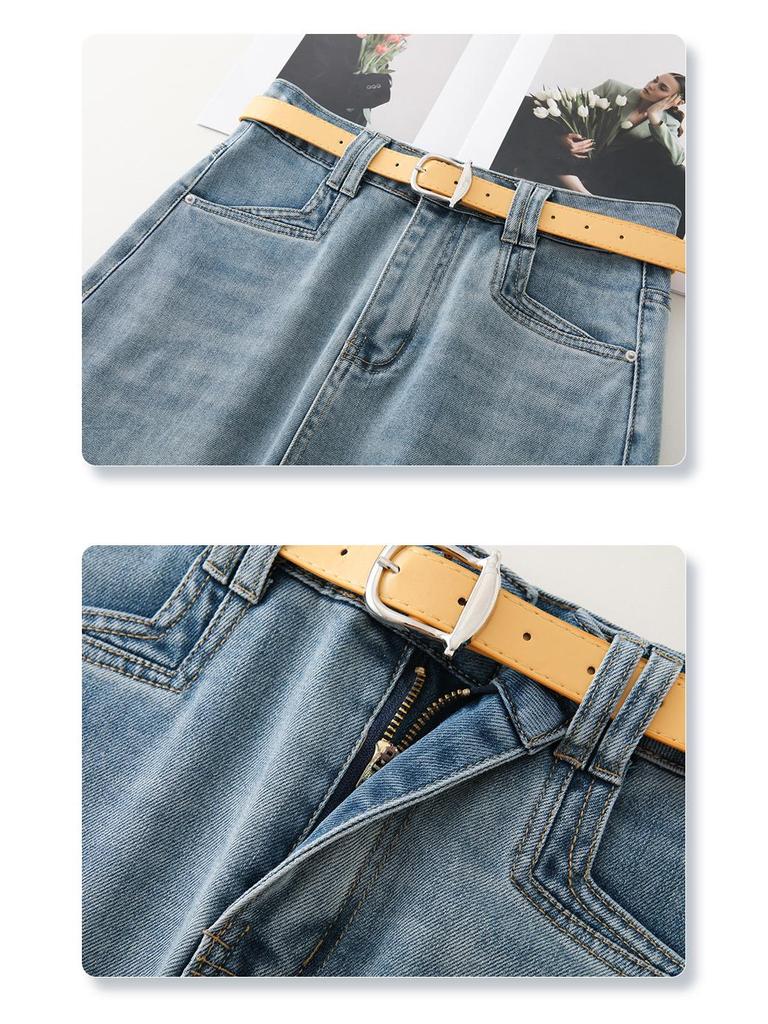 Summer 2025 Women's High-Waist Blue Denim Midi Skirt - Slimming A-Line for Pear-Shaped Bodies