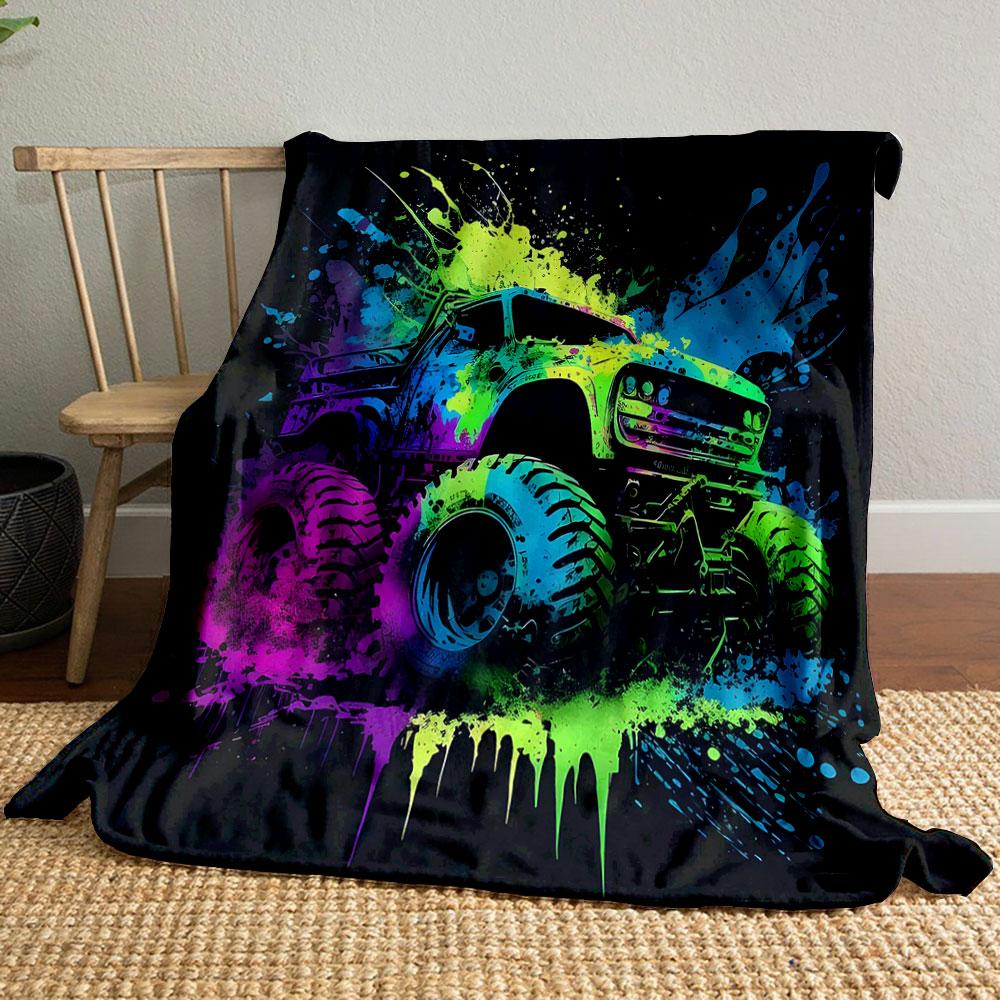 Colorful Monster Truck Splash Art print blanket soft and cozy perfect for the living room bed sofa or a nap,gift