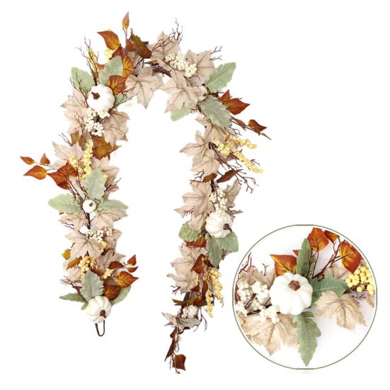 Artificial Maple Leaf Garland 6Ft Pumpkin Berries Garland Fall Decoration