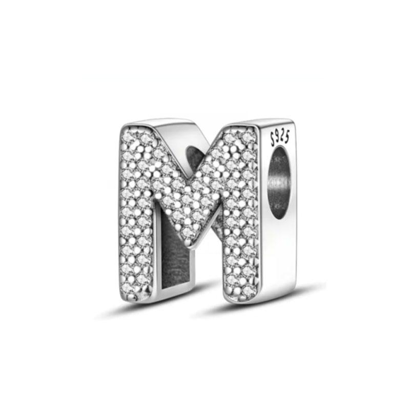 Classics Copper Shiny Zircon English Alphabet Beads Pendant Piece Charms Ideal For Original Fashion Bracelet Jewelry Piece Women Gift