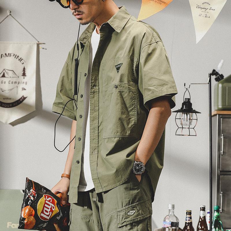 Men's Workwear Short Sleeve Button Down Shirt Casual Pocket Detail Loose Fit Streetwear Top