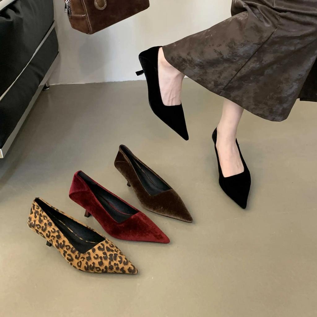 Fashion Bailamos Autumn Pointed Toe Women Sexy Shallow Slip On Velvet Pumps Shoes Fashion Thin High Heel Ladies Elegant Dress Boat Shoes