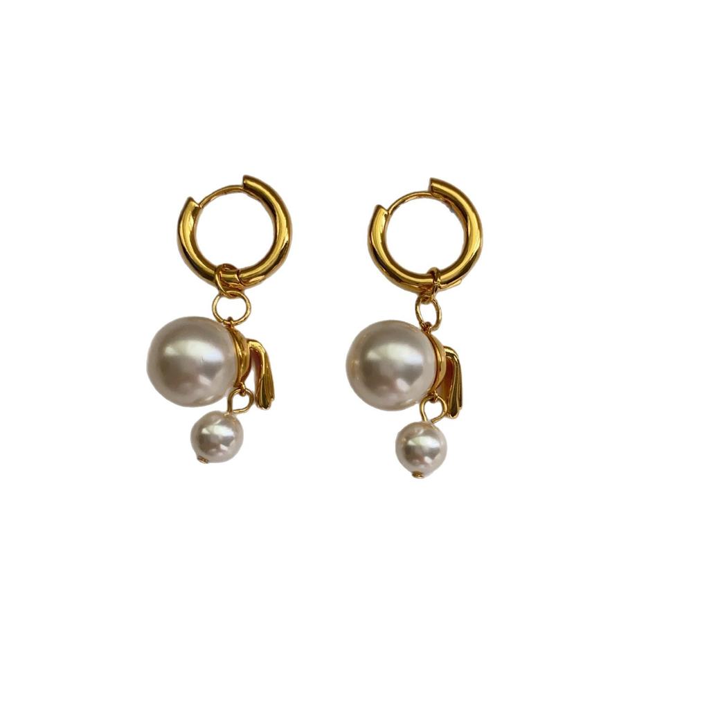 Light Luxury Elegant Pearl Round Earrings, Ear Buckles, Retro Small Fresh Temperament Earrings, Daily Exquisite Fashion and High Sense