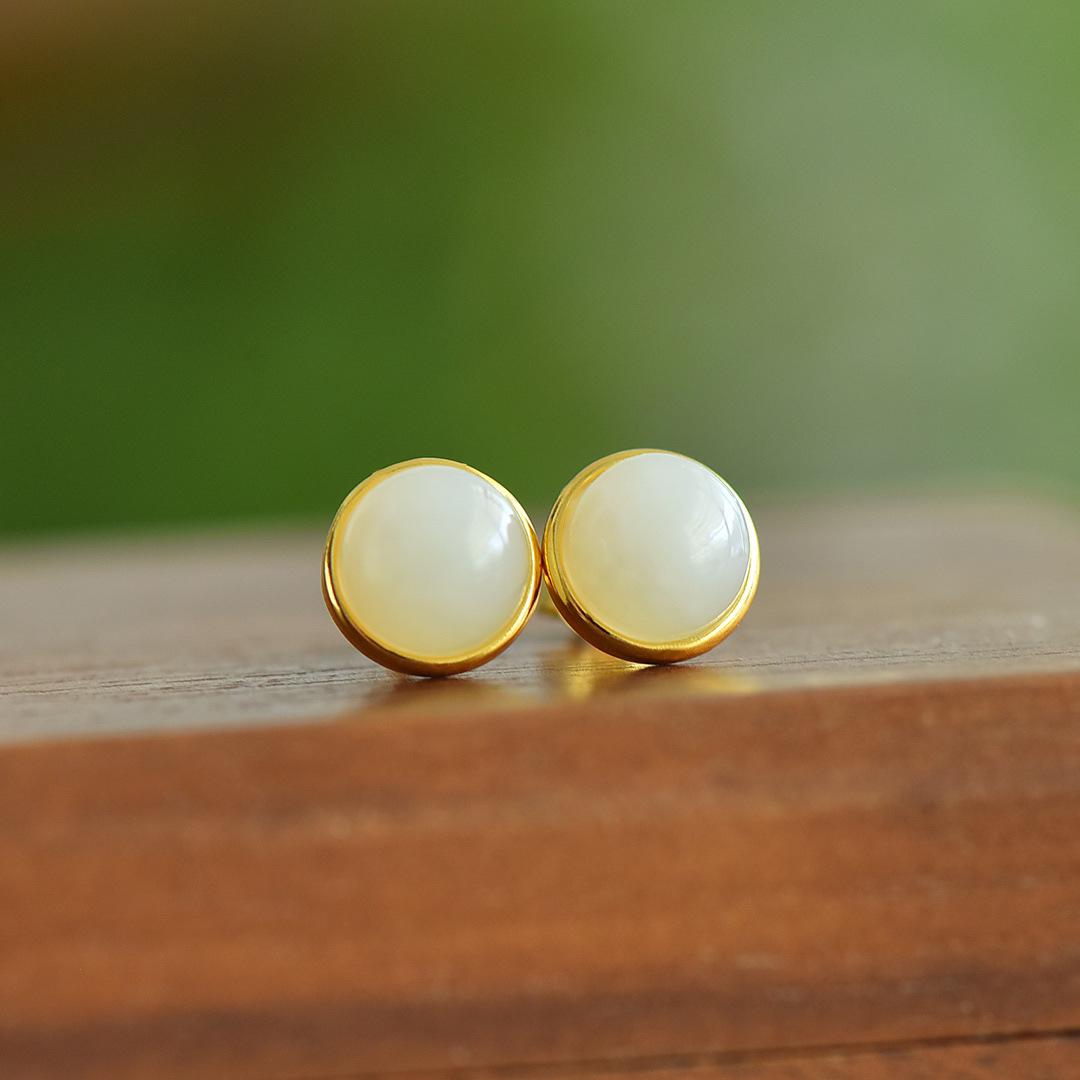 

Certified 925 Silver Antique-Style Hetian Jade Cabochon Earrings 925 Silver золотой