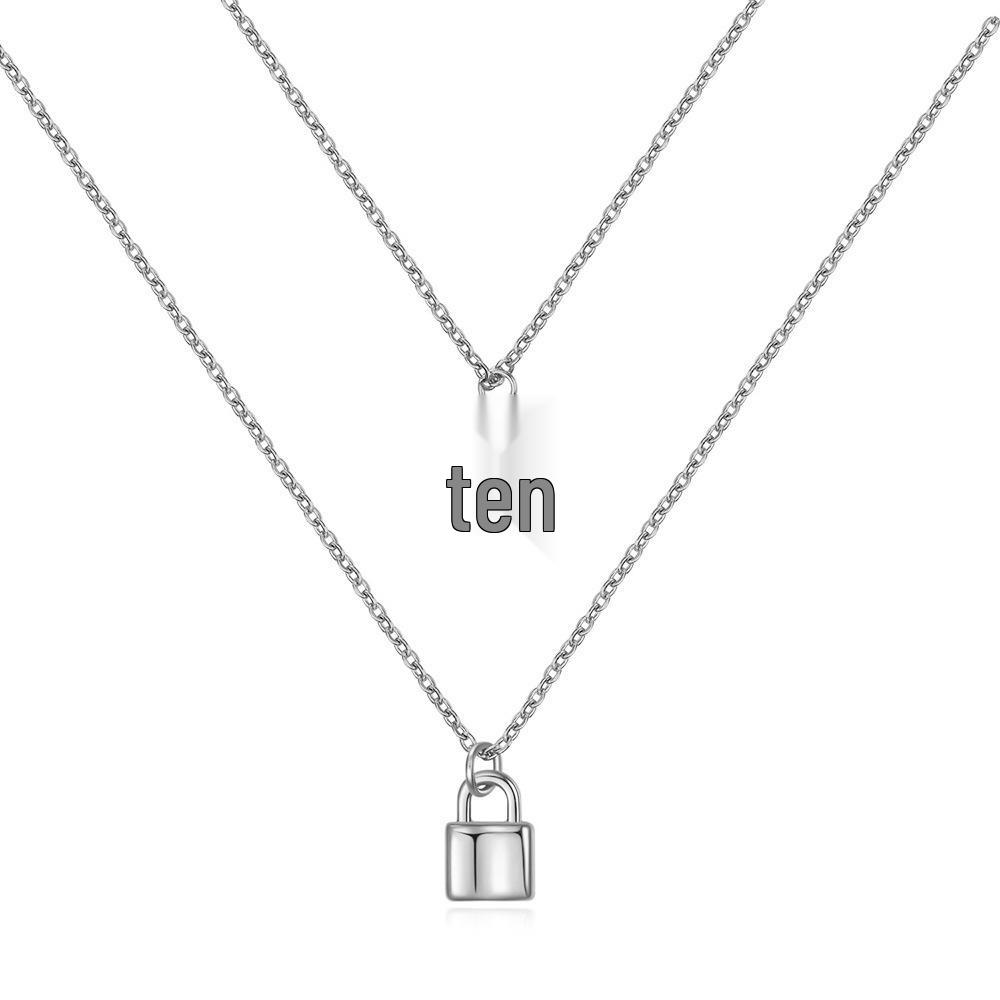 18K Gold Retro Padlock  Cross Pendant Double-Layer Clavicle Chain Necklace