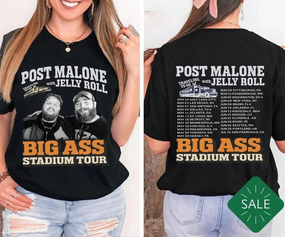 Post Malone Tour Big Ass Stadium Tour Posty 2025 Concert Jelly Roll TShirt Unisex T-Shirt S