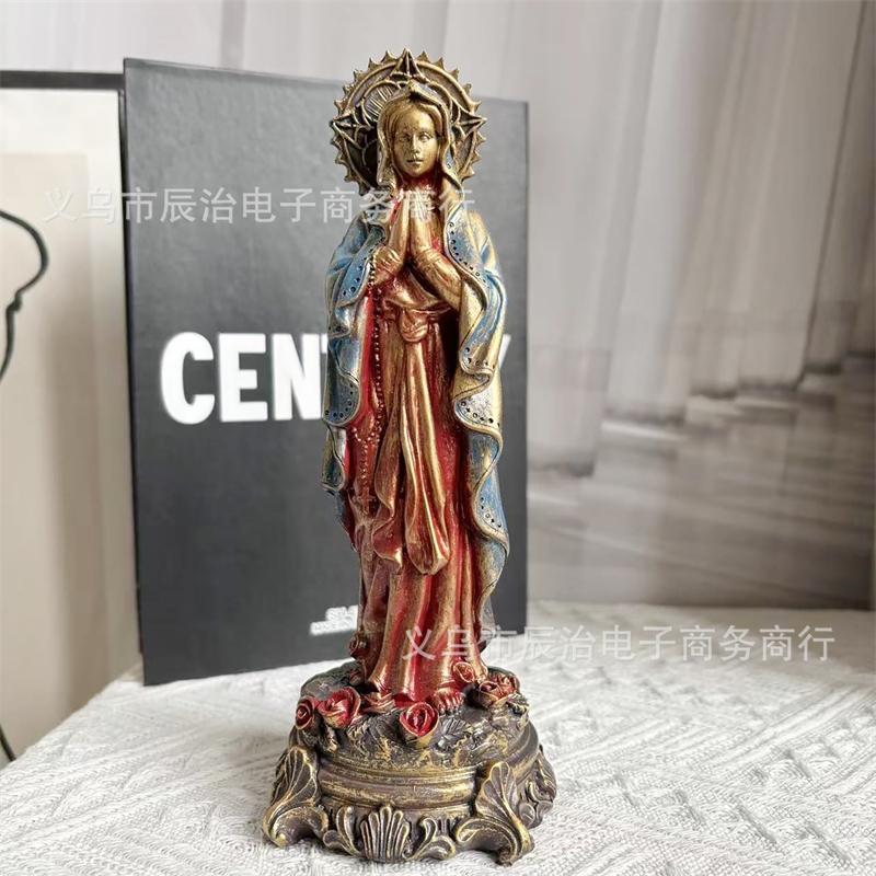 Resin Praying Madonna Statue Figurine Vintage Home Altar Tabletop Decor For Living Room Chapel Display For Women Christmas Gift