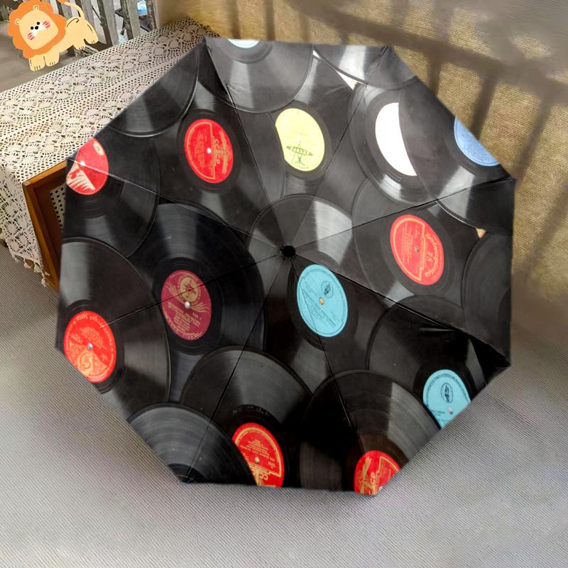 1PC Music Records Umbrella Portable Folding Umbrella Iron Frame Hole Bone Structure Outdoor Home Umbrella A7