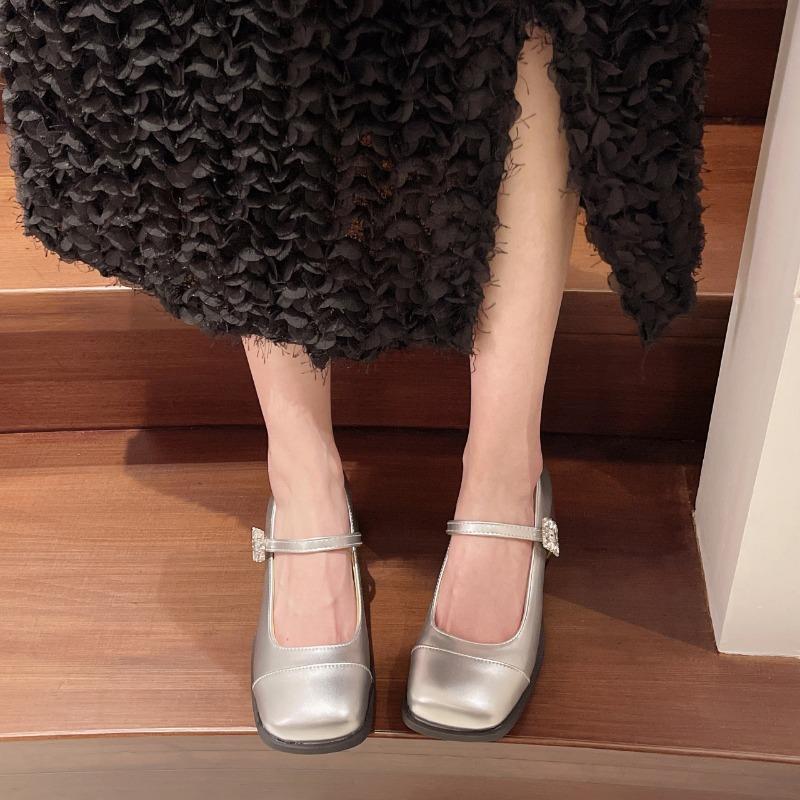 Fashion Spring Shoes 2025 Sandals Strappy Heels Slip-on Loafers Summer Women's Mary Jane  Square Toe Shallow Mouth New  Elastic Band