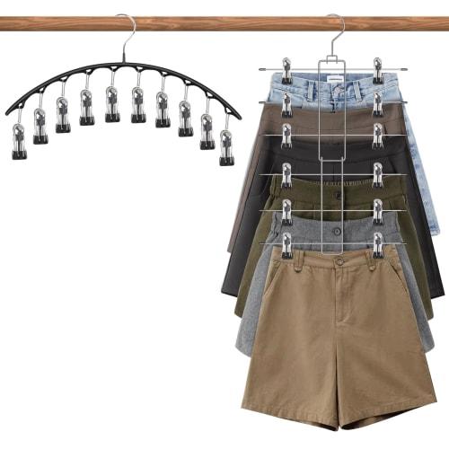 Multifunctional, space-saving, clip-on clothes hanger for skirts, pants, and hats. Non-slip and non-marking.