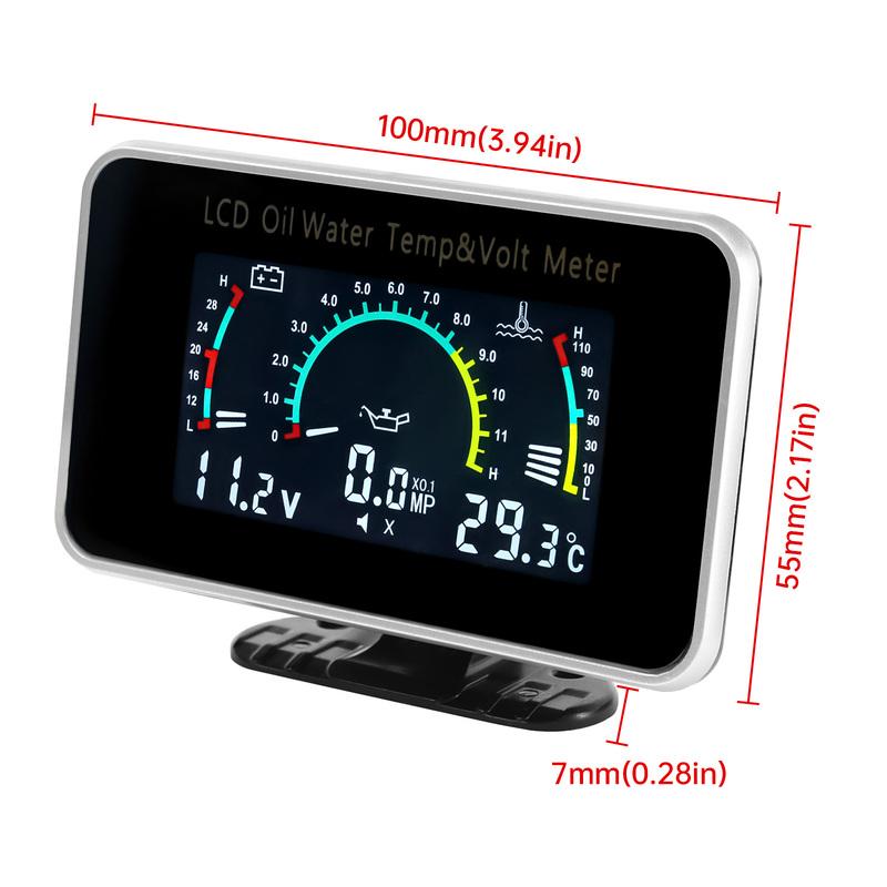 

3 IN 1 LCD Gauge Mulitifunctional Oil Temperature+Water Temperature+Voltmeter with Sensor 1/8NPT for Truck 12V24V